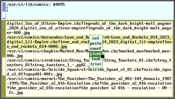 plumbing a page(1) bookmark from the sam(1) text editor